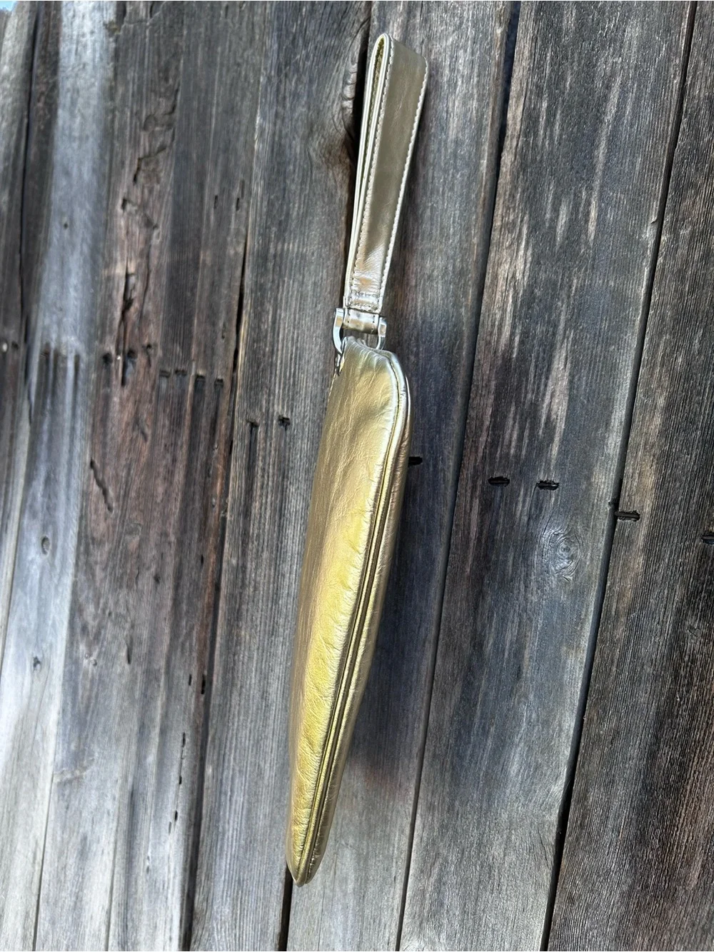 Hobo International Vida Metallic Gold Leather Wristlet Wallet Clutch